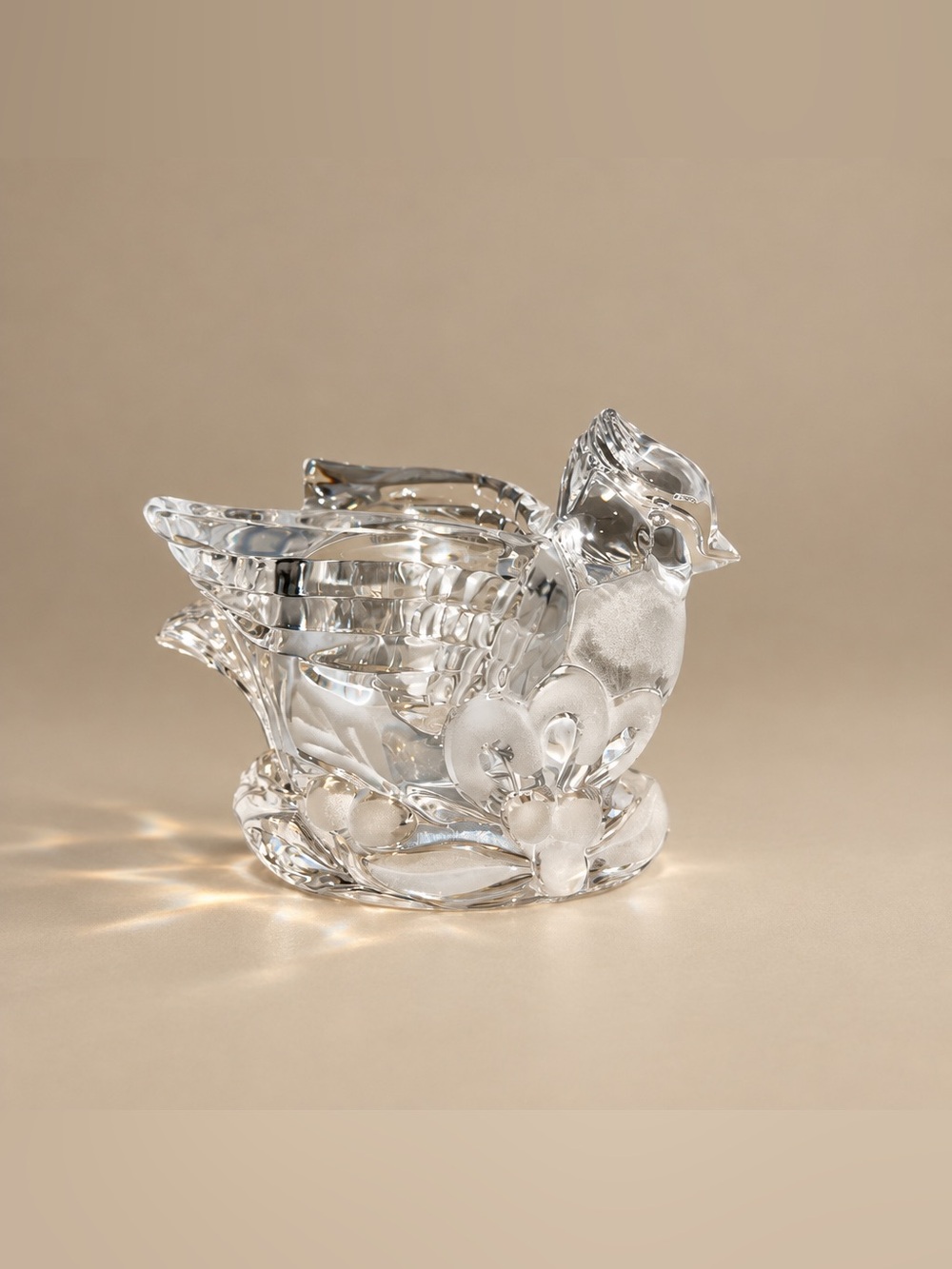 Gorham Lead Crystal Holiday Traditions Cardinal Bird Votive Candle Holder
